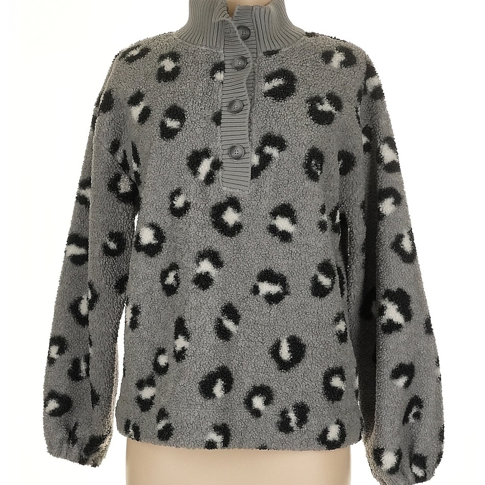 LOFT Charcoal Animal Pattern Fleece Top